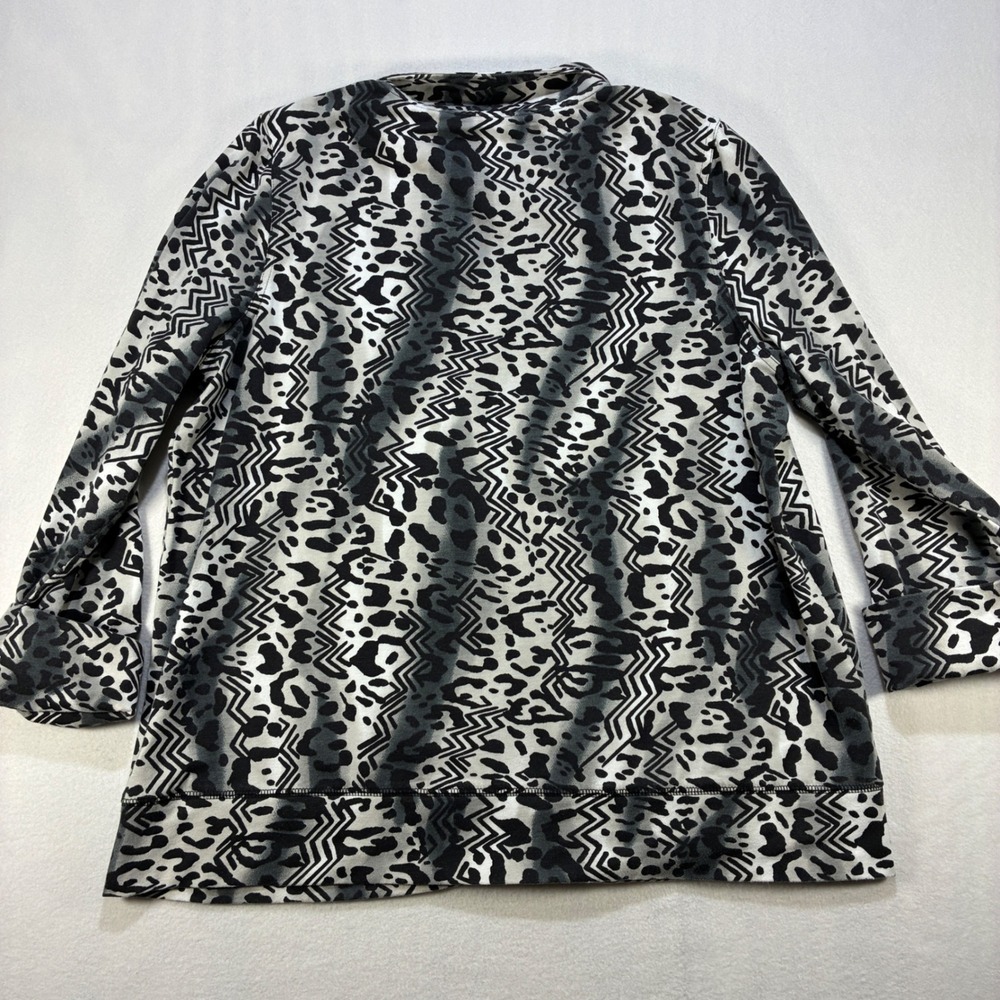 Kim Rogers Leopard Chevron Zip Up Track Jacket Womens Large Gray Black White - Picture 2 of 10